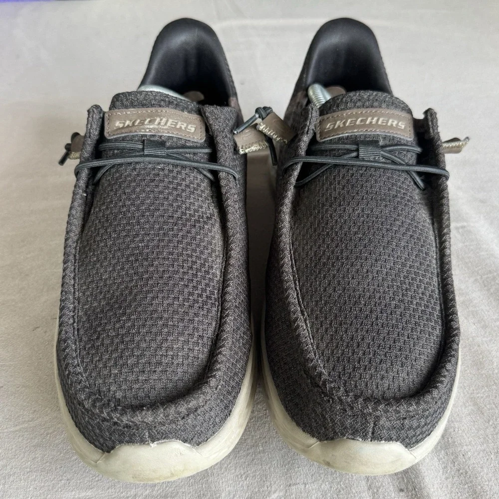 Size 11.5 - Skechers Shoes Mens Dario Grey Relaxed Slip On Hands Free Sneakers